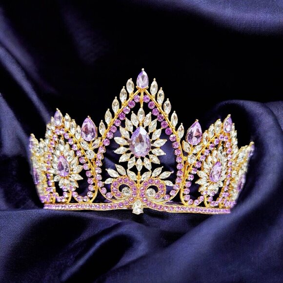 Victorian Gold Jewelry, Princess Crown, Goddess Jewelry, Purple Crystal Tiara main image 4